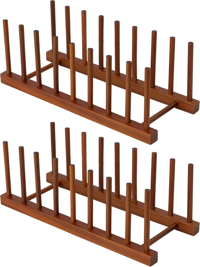HBlife 2pcs Teak Dish Plate Bowl Cup Book Pot Lid Cutting Board Drying Rack Stand Drainer