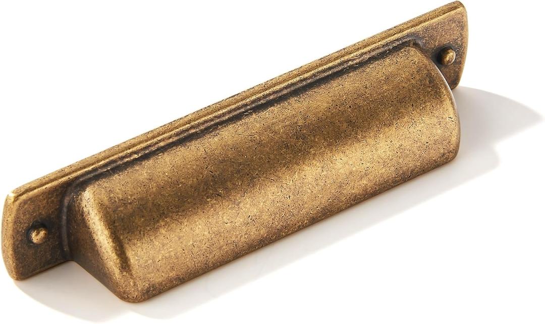 khtumeware Pack of 4, 3" Drawer Pulls Antique Brass Cabinet Cup Pulls Kitchen Hardware Vintage Cabinet Handles Drawer Handles Knobs 3 inch Hole Center