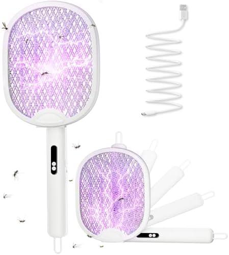 WOCVRYY Electric Fly Swatter 3 in 1 Bug Zapper Racket with 4000V 1800mah Battery 5-Layer Safety Mesh 180° Foldable Electric Mosquito Swatter Suitable for Indoor or Outdoor