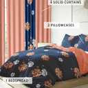 Reylox Bedding Set with Matching Curtains Navy Red Floral Bed in A Bag,