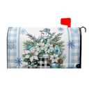 Winter Poinsettia Snowman Mailbox Covers Magnetic Standard Size 18" X 21",Mason Jar Flowers Snowflake Blue Grid Mailbox Wraps Post Letter Box Cover for Christmas Holiday Garden Yard Decor