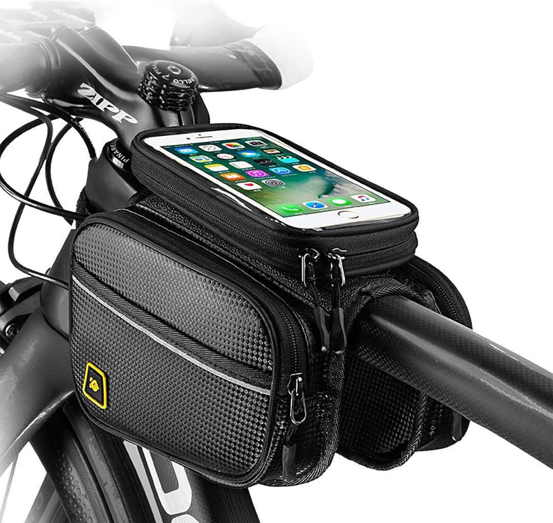 Bike Phone Front Frame Bag Waterproof Bicycle Handlebar Bag with Touch Screen Cell Phone case Holder Cycling storage Pouch for iPhone 11 XS XR Max