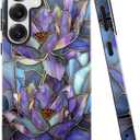 Case for Samsung Galaxy S25,Purple Lotus Floral Phone Case Drop Resistant Glossy 2 in 1 Solid Dual-Layer Cover for Girl Women