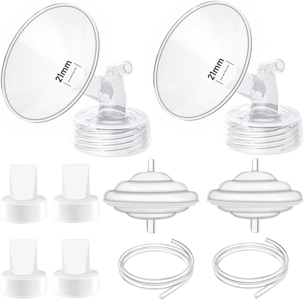 21mm Flange Pump Parts Compatible Spectra S1 S2 9 Breast Pumps Replacement, Full Set Replacements Include Flange Backflow Protector Membrane Duckbill Valve Tube, Not Original Accessories
