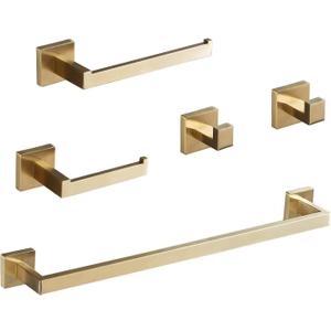 Bathroom Hardware Set 24-Inch Towel Bar,2pcs Towel Hook,Toilet Paper Holder,Hand Towel Holder Stainless Steel Brushed Gold Bathroom Accessories GTS3190BG