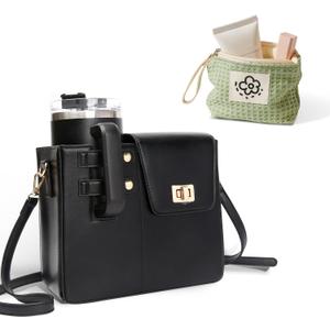 Outdoor Portable Crossbody Water Bottle Storage Bag, Adjustable Water Bottle Holder Suitable for Most Cups (Black)