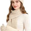 Women Winter Warm Hat Scarf Gloves Set, Touchscreen Gloves Beanie Hat Thick Scarf Set, 3 Pieces Warm Winter Gift (Beige)