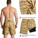 Men's Swim Trunks with Compression Liner, Quick Dry Hawaiian Swimwear Bathing Suit Drawstring Board Shorts (L, Khaki Coconut Tree)