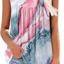 BETTE BOUTIK Womens Summer Button Down Sleeveless Tops for Women Sleeveless Shirts for Women Loose fit PinkGray Small