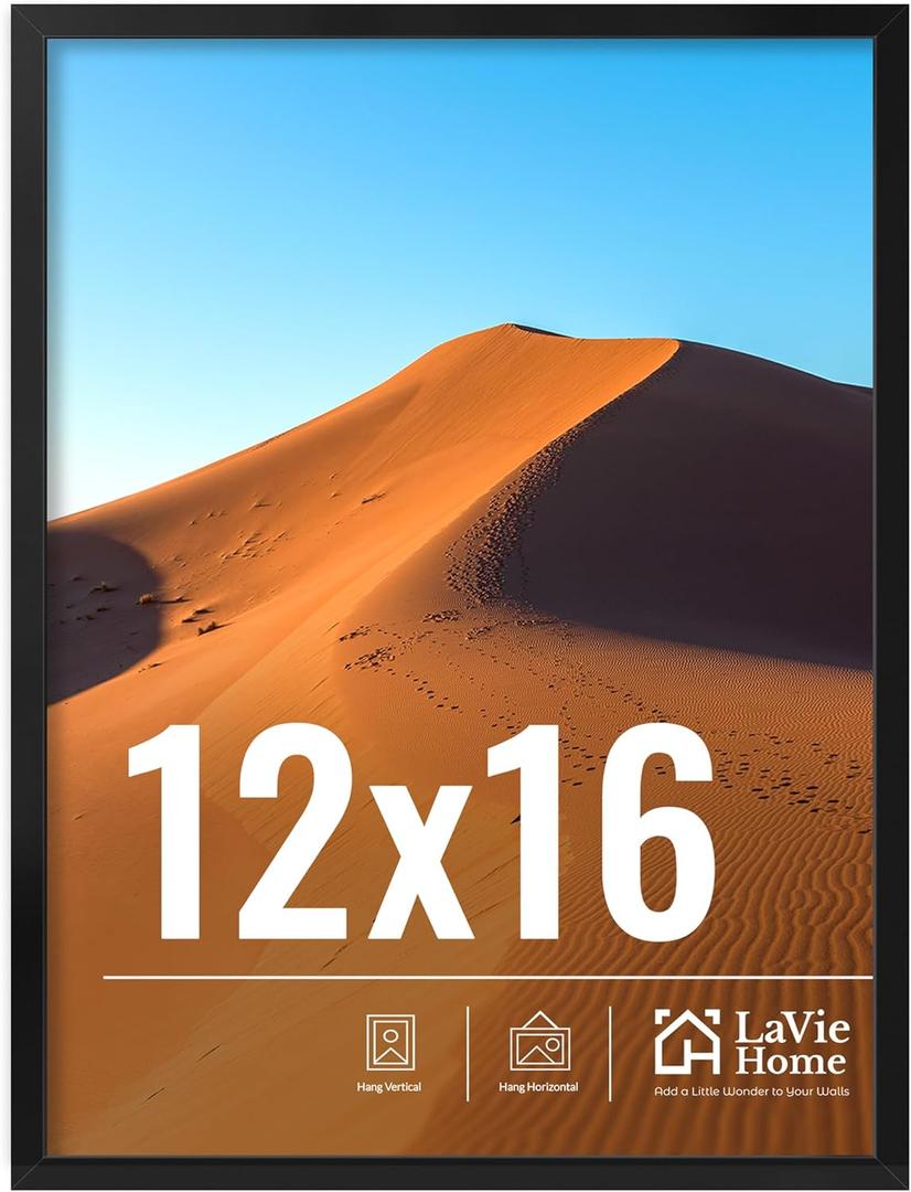 LaVie Home 12x16 Picture Frame for Wall Display, 12x16 Black Picture Frame with HD Plexiglas, 12 x 16 Poster Frame 1 Pack, Display Frame for Vertical or Horizontal, Classic Collection