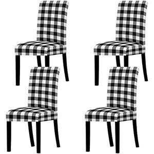Whaline Buffalo Check Chair Covers White Black Plaid Dining Chair Slipcovers Protector Removable Stretch Elastic Seat Covers for Party Kitchen Home Hotel Office Restaurant Decoration, Set of 4