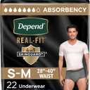 Depend Real Fit Adult Diapers, Incontinence Underwear for Men, Disposable, Maximum Absorbency, Small/Medium, Grey, 22 Count, Packaging May Vary