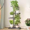 LINZINAR Plant Stand Indoor Outdoor Corner 4 Tier Metal Plant Shelf Patio Plant Rack for Garden Corner Balcony Living Room (Dark Grey)