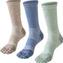 Merino Wool Toe Socks For Hiking Men&Women Thermal Winter Warm Boot Work Cushion Five Finger Socks 3 Pairs (Large, Light)