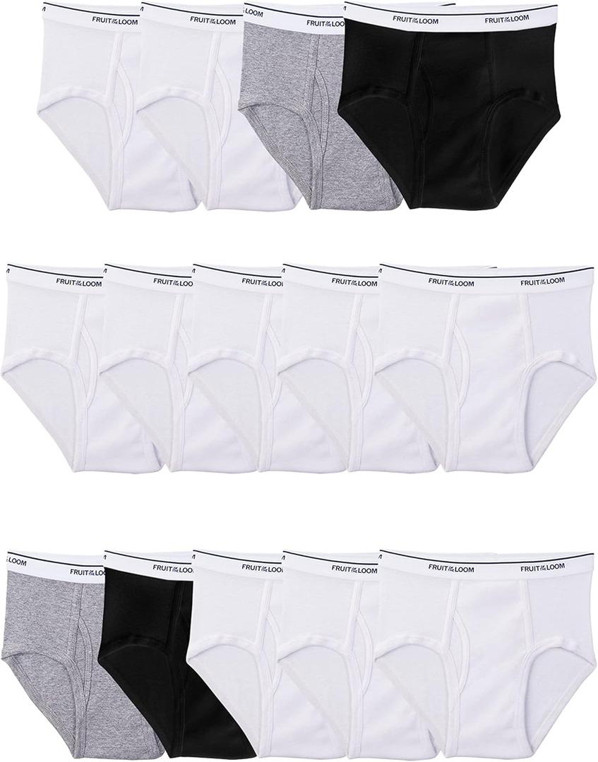 Fruit of the Loom Boys' Tag Free Cotton Briefs (Assorted Colors) (Small, Boys  14 Pack  Black/White/Grey)