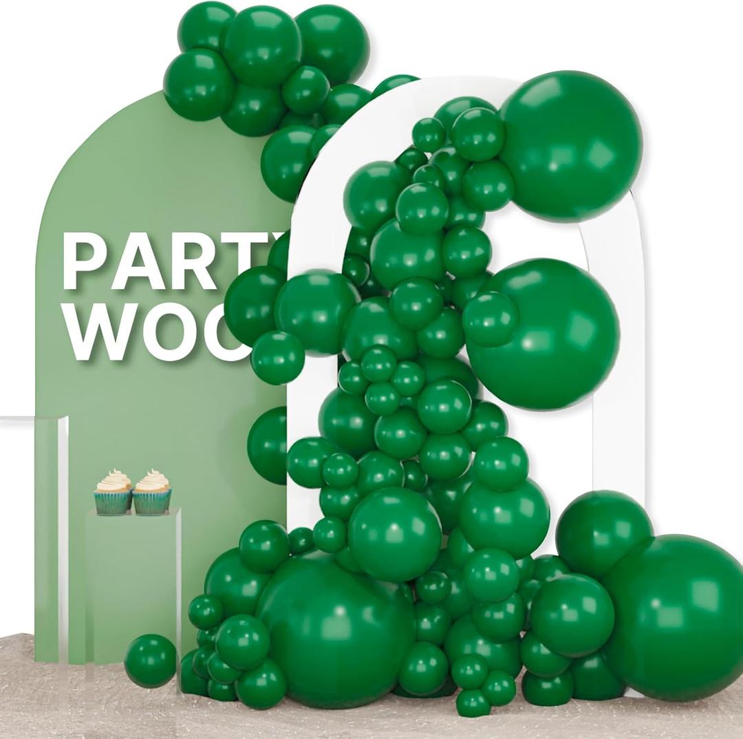 PartyWoo Dark Green Balloons 155pcs Different Sizes of 18 12 10 5 Inch Emerald Hunter Forest Green Balloon Arch Kit for Birthday Christmas Graduation Dinosaur Jungle Theme Party Decorations Green-Y56