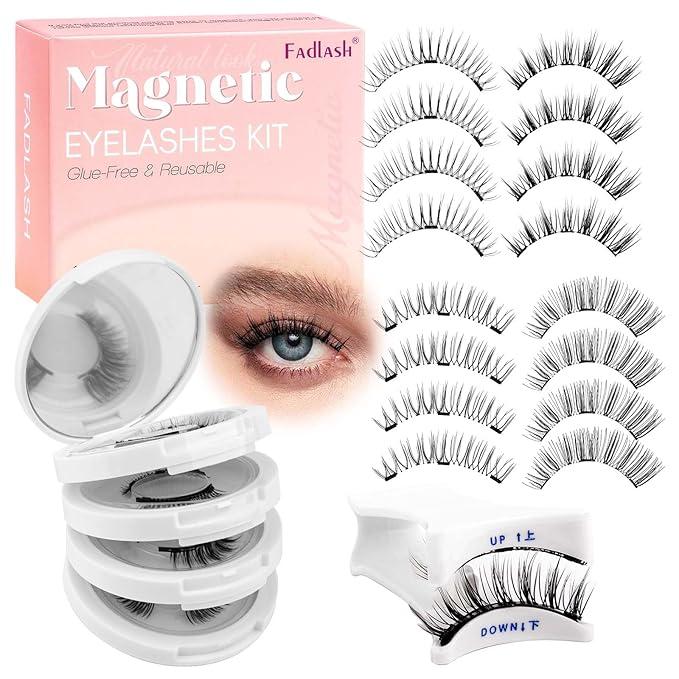 FADLASH Magnetic Eyelashes with Applicator Natural Look Magnetic Lashes Reusable 4 Pairs False Eyelashes Kit Easy to Wear and Remove (604+079+806+B7)