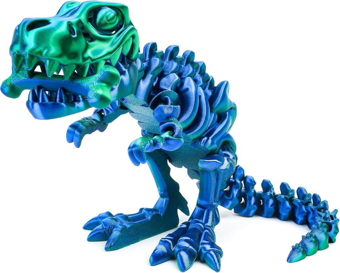 3D Printed Dinosaur Bones, Articulated T-Rex Skeletons, 3D Printed Dragon Animals Fidget Toy Home Office Decor, Poseable T-Rex Toy with Flexible Joints, Relief Stress and Anxiety(Green-Blue)
