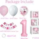Yumiche Baby Girl First Birthday Decorations-Pastel Pink White Balloons, 40 Inch Pink 1 Balloons, Happy Birthday Banner One Balloon Boxes For 1 Year Old Girl BD Decorations