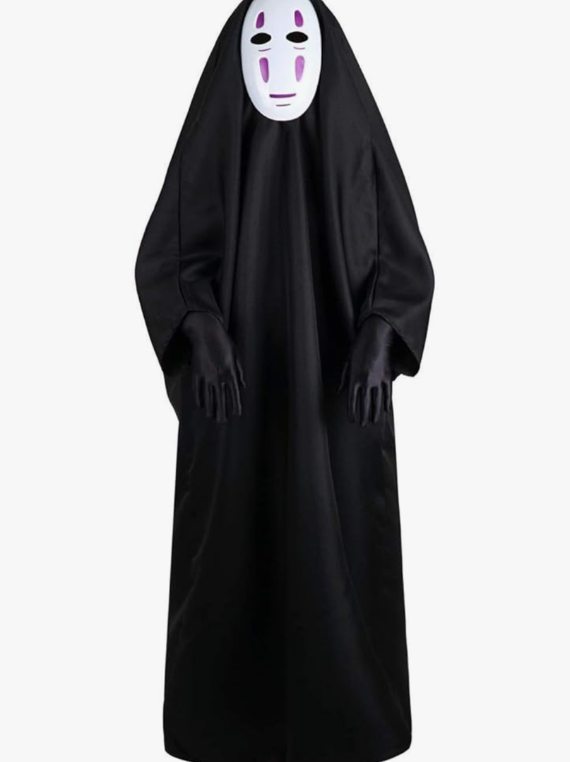 Women Men Black Hoodies Robe Costume with Mask & Gloves for Cosplay Halloween Carnival Theme Party