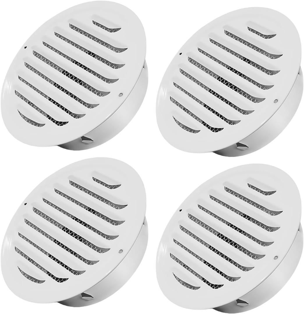 4" Round Soffit Vents White Stainless Steel Soffit Vents Wall/Ceiling Vent Cover with Mesh Screen for Bathroom, Dryer, & Attic4 Pack)