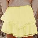 Aoudery Flowy Shorts for Women Casual Boho Ruffle Tiered Skorts High Waist Mini Skirts Golf Tennis Crochet Shorts (Yellow, L)