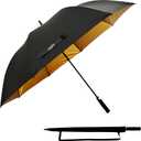 TopShade Golf Umbrella 60 Inch - Large 52-Inch Diameter Single Canopy, Wind Resistant Fiberglass Frame, Gold UV Protection, Auto Open - Black/Gold