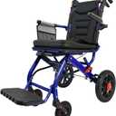 Ultra Lightweight Folding Wheelchair for Seniors & Adults, Portable Transport Chair, 12" PU Rear Wheels, Supports 300lbs, Compact for Daily Use & Travel, Blue