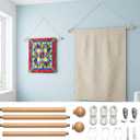 Ajerg 2 Pack Adjustable Wooden Tapestry Hangers, 16-32 Inch Tapestry Hanging Rod Set with Cord, Wall Hanging Display Kit for Tapestries, Banners & Woven Textile Decor