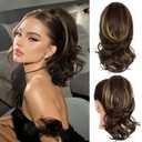 14 Inch Ponytail Extension - Soft Wavy Pony Tails Hair Extensions, Claw Clip Ponytail Extension, Synthetic Hair Extensions Ponytail, Clip in Ponytail (Color: Brown with Blonde Highlights)
