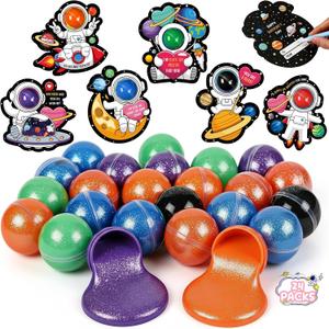 Seenelling 24 Pack Kids Valentines Day Gifts for Galaxy Clay Putty Ball Kits with Greeting Cards Space-themed Party Favors for Boy Girl Gift Exchange & Classroom Rewards(Multicolor)