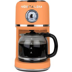Nostalgia Classic Retro 10 Cup Coffee Maker - One-Touch Drip Brew, Reusable Filter - Anti-Drip, Auto Shutoff, & Time Display - Dishwasher Safe 50 oz Carafe - Orange