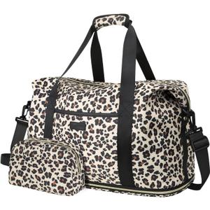 Expandable Travel Duffle Bags Weekender Overnight Bags for Women Men Hospital Bag for Women Labor Delivery with Toiletry Bag Waterproof (Large, Leopard)