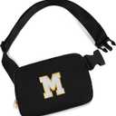 Fashion Waist Packs Cute Teen Trendy Stuff Travel Essentials,Birthday Gifts for 6 7 8 9 10 11 12 13 Year Old Girl,Fanny Pack Crossbody Bags for Girls Kids,Initial White M,Black Bag