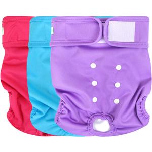 wegreeco Washable Reusable Premium Female Dog Diapers, Medium Large Small Dog Doggie Puppy & Doggy Diapers Female,Period Panties in Heat (Pack of 3, Medium) (Medium (12"-15" Waist), Bright Color)