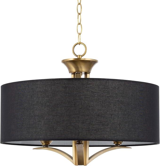 Kira Home Alondra 20" Modern 3-Light Drum Chandelier Black Fabric Shade