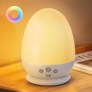 JolyWell Night Light for Kids, Baby Night Light with Sound Machine, RGB Egg Night Light for Nursery, Step less Dimming, Touch Control, Night Lamp for Kids Bedroom, Safe & Harmless, Eye-Caring (White)