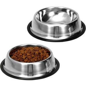 2 Pack Stainless Steel Dog Bowls with Rubber Bottom, Non Skid Non Spill Heavy Duty Premium Quality Pets Feeder Bowls for Dogs and Cats and More (6Cup / 48oz)
