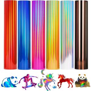 Holographic Heat Transfer Vinyl 6 Pack Holographic Iron on Vinyl for DIY Glitter HTV Metallic HTV Sheets for T-Shirts Hats Compatible with Cricut, Cameo, Heat Press Machines (Holographic Vinyl -6)