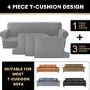 PrinceDeco T Cushion Sofa Slipcover 4 Pieces Sofa Covers for T Cushion Couch Soft Sofa Slip Covers Furniture Protector with 3 Individual T Shape Seat Covers (70"-88") Washable, Dove