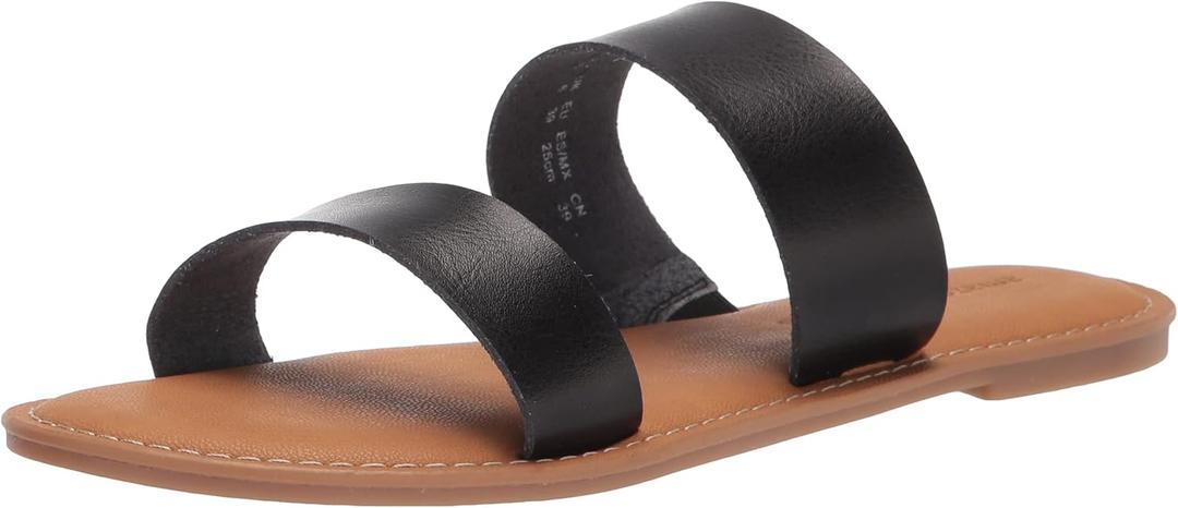 Amazon Essentials Women's Two Band Open Toe Slides (7, Black)
