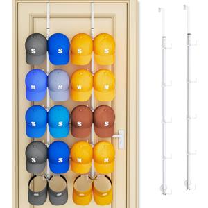 SWTYMIKI Over Door Hat Organizer - 2 Packs Metal Wall Mounted Hat Rack with 5-Tier Dual Hooks Design, Hanging Baseball Cap Organizer Storage Holds up to 40 Caps for Door, Bedroom, Closet(White)