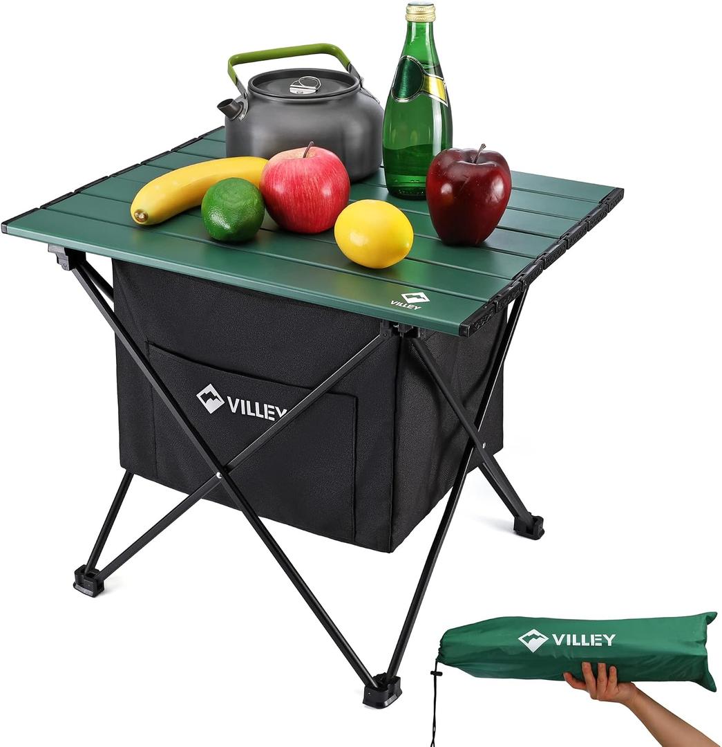 VILLEY Portable Camping Side Table, Ultralight Aluminum Folding Beach Table with Carry Bag for Outdoor Cooking, Picnic, Camp, Boat, Travel, Large 24''