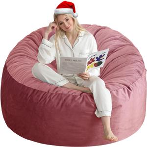 3 Ft Bean Bag Chair, Memory Foam Bean Bag Chairs for Adults with Filling, Round Bean Bag Sofa with Filler Included, Beanbags with Soft Dutch Velvet Fabric,3 Foot,Pink