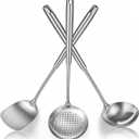 Berglander Wok Spatula Set, Stainless Steel Kitchen Cooking Utensils  17" Wok Tools: Spatula, Ladle, Skimmer