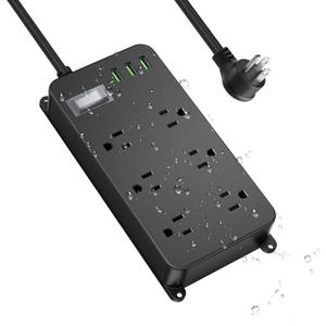 Outdoor Power Strip Weatherproof with USB,Waterproof Surge Protector,3 USB Ports,6 Outlets,Multi Plug Electrical Outlet for Camping,Home Office Patio Porch,etc,6FT Cord,Flat Plug