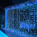 Dazzle Bright 300 LED Curtain String Lights, Christmas Fairy Lights for Bedroom with 8 Lighting Modes, Connectable Waterproof Window Lights Party Wedding Garden Wall Decor, Blue