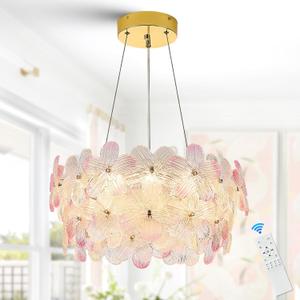 20" Pink Flower Crystal LED Chandelier Gold Elegant Light Fixture