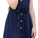 GORLYA Girl's Ruffle Trim Sleeve Button Down Floral Print Casual Vintage Midi Dress with Pockets for 4-12 Years Kids (Navy)