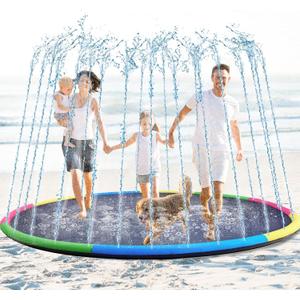 Lewtemi 8 ft Giant Nonslip Splash Pad 96" for Adult Kids and Dog, Thicken Sprinkler Pool Summer Outdoor Water Playmat for Backyard, Fun Backyard Fountain Pad(Stylish)